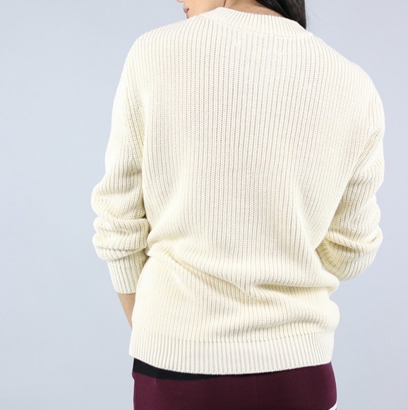 J.O.A. Lace-Up Front Sweater Ivory Cream Pullover Neutral Knit Top Women’s Med - Picture 3 of 10